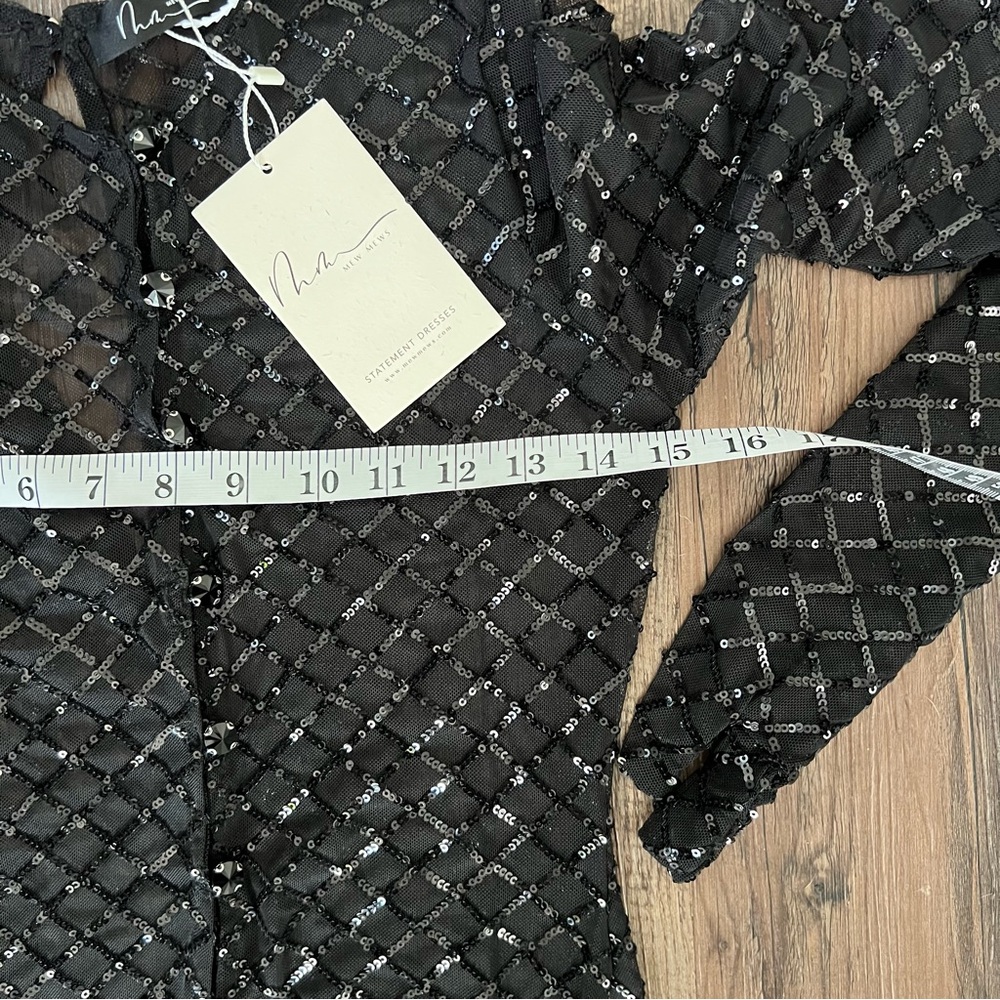 Mew Mews Statement Dress Black Sequins Sheer Jumpsuit With Gloves Size SMALL NWT - Picture 15 of 16